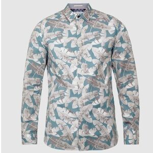 Ted Baker Ramseys Button Down Shirt Men’s XL (Ted 5) Blue Palm Leaf Flip Cuff